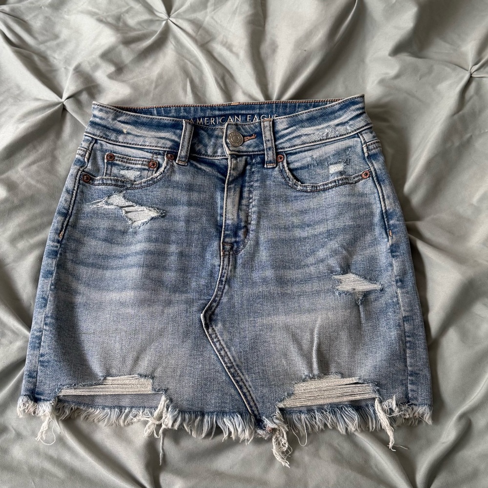 American Eagle Outfitters Distressed Light Blue Denim Skirt